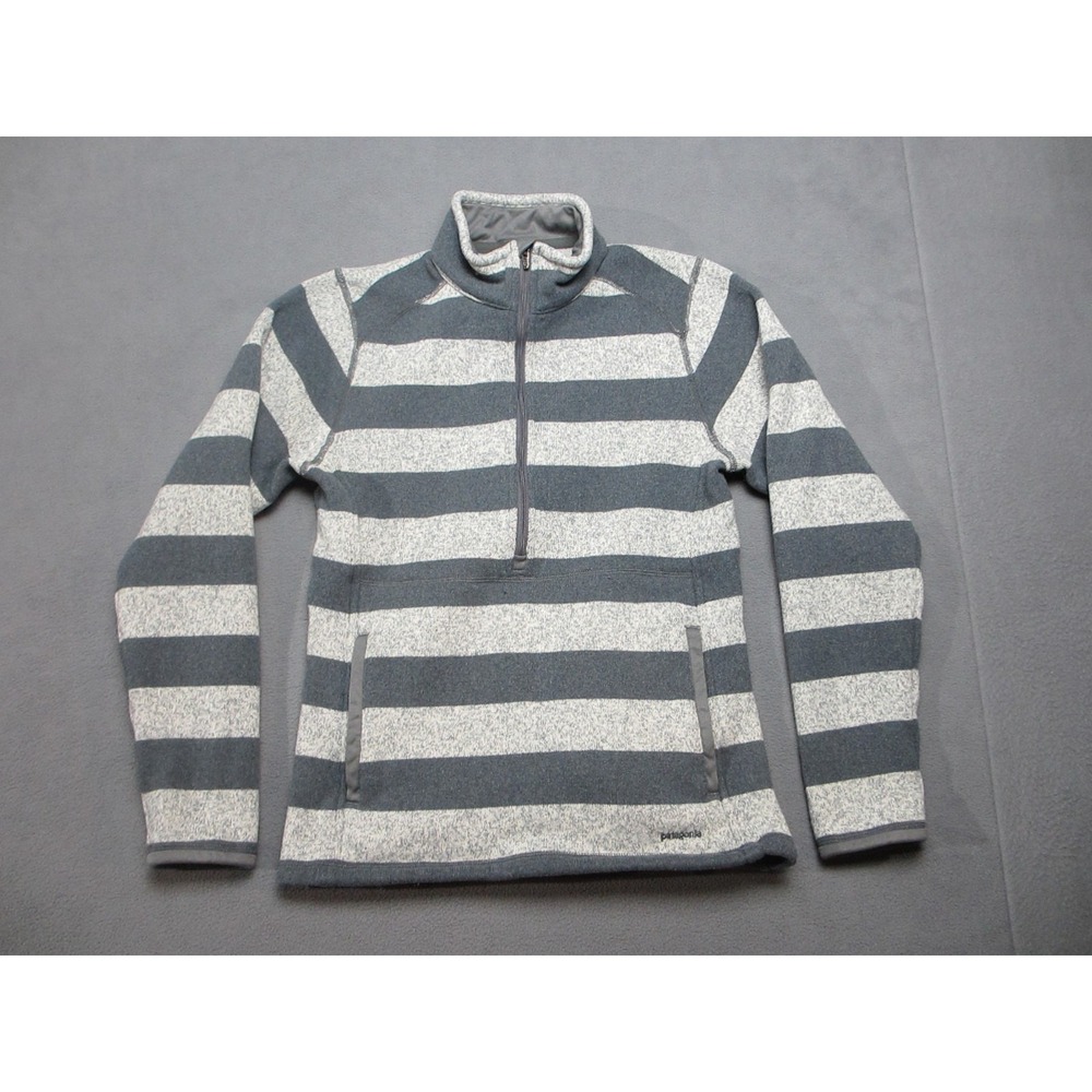 Patagonia Better Sweater Womens Medium Gray Stripe Marsupial Knit Lined Half Zip
